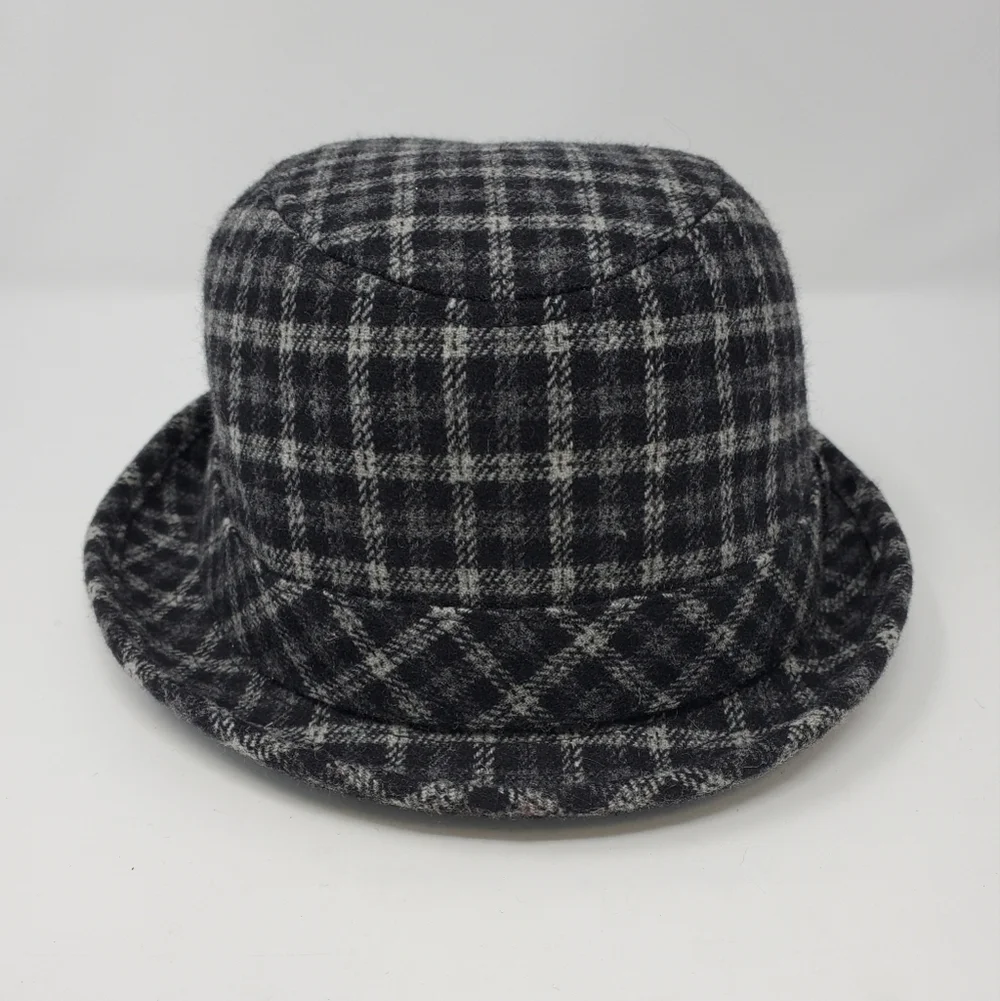 TARNISH BLACK GREY PLAID WOOL BLEND TRIBLY FEDORA HAT WOMEN OS